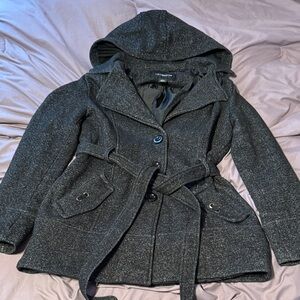 Liz Claiborne Charcoal Hooded Trench Coat